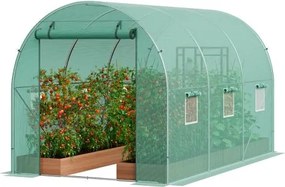 VEVOR Walk-In Tunnelkas, 3,9 x 1,9 x 1,8 m, Polytunnelkas, Plantenkas met gegalvaniseerd stalen frame, groene PE-afdekking, oprolbare ritssluiting en 6 ramen voor buitengebruik