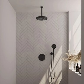 Brauer Stripe inbouw regendouche rond met 25cm hoofddouche, plafondarm en 3 standen handdouche set 42 zwart mat