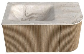 Mondiaz Kurve-dlux 85cm badmeubel ronding rechts dusk met 1 lade en deur en wastafel cloud links zonder kraangat frappe