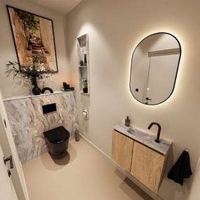 Mondiaz Ture DLux toiletmeubel 60cm washed oak met wastafel glace midden met kraangat