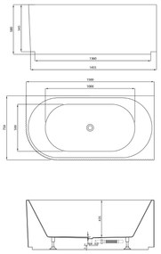 Aqualine Tibera hoekbad rechts met ribbel 150x75cm wit