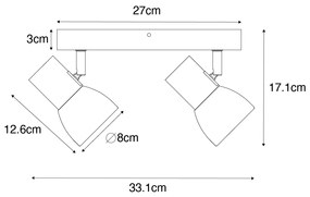 PlafondSpot / Opbouwspot / Plafondspot hout en wit 2-lichts verstelbaar - Thorin Landelijk / Rustiek E14 Binnenverlichting Lamp