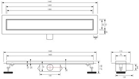 Brauer douchegoot 140x7cm met multifunctioneel rooster en flens RVS geborsteld