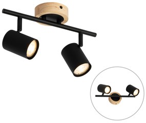 Moderne Spot / Opbouwspot / Plafondspot zwart met hout kantelbaar 2-lichts - Jeana Modern, Industriele / Industrie / Industrial GU10 Binnenverlichting Lamp
