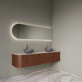 Gliss Design Alluro badmeubel ribbelfront met ronding links 180cm walnut en wit marmer toppaneel