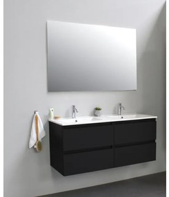 Basic Line Bella Badkamermeubelset - 120x55x46cm - 2 wasbakken - Keramiek - Wit - 2 kraangaten - Wandspiegel zonder verlichting - Melamine Zwart mat SWGA120MZP2SP