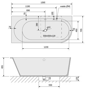 Polysan Sussi half vrijstaand bad links 159.5x70cm wit