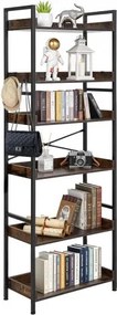 VEVOR Industriële Boekenkast, 6-laags, Vintage Ladderplank met Metalen Frame, Boekenkast met Open Planken, Vrijstaande Plank voor Woonkamer, Slaapkamer, Keuken, Thuiskantoor, Rustiek Bruin
