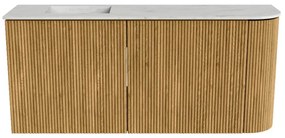 Mondiaz Joya DLux 90cm toiletmeubel ronding rechts oak met wastafel faye links zonder kraangat opalo