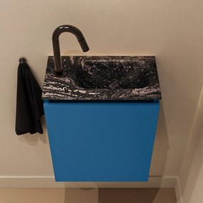 Mondiaz Ture DLux toiletmeubel 40cm jeans met wastafel lava rechts met kraangat