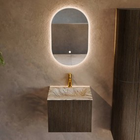 Mondiaz Kurve-dlux 50cm badmeubel shadow met 1 lade en wastafel grunne midden 1 kraangat glace