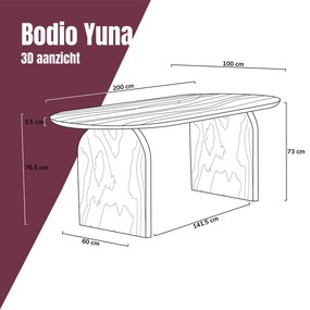 Japandi Eettafel Ronde Hoeken 200 Cm - 200 X 100cm.