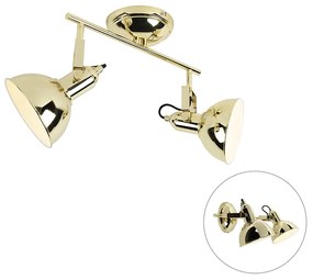 Art Deco Spot / Opbouwspot / Plafondspot goud 2-lichts - Tommy Industriele / Industrie / Industrial E14 rond Binnenverlichting Lamp