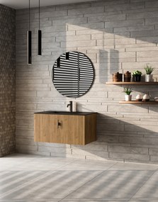 Muebles Raya badmeubel ribbelfront 80cm warm eiken met zwarte wastafel met kraangat