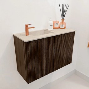 Mondiaz Joya DLux 60cm toiletmeubel walnut met wastafel faye links 1 kraangat frappe