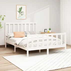 vidaXL Bedframe massief grenenhout wit 150x200 cm 5FT king size