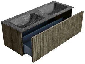 Mondiaz Kurve-dlux 120cm badmeubel shadow met 1 lade en wastafel leaf dubbel zonder kraangat lava