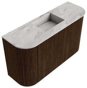 Mondiaz Joya DLux 75cm toiletmeubel ronding links/rechts walnut met wastafel faye midden zonder kraangat glace