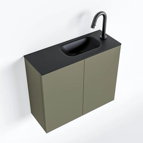 Zaro Polly toiletmeubel 60cm army met zwarte wastafel met kraangat rechts