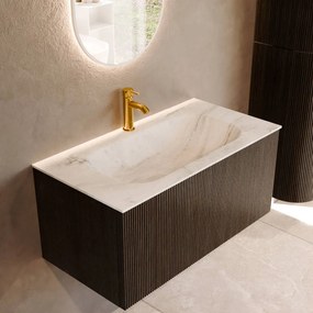 Mondiaz Kurve-dlux 90cm badmeubel shadow met 1 lade en wastafel big small midden 1 kraangat opalo