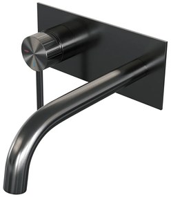 Brauer Stripe inbouw wastafelkraan ColdStart met gebogen uitloop en afdekplaat model A2 gunmetal geborsteld PVD