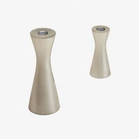 Set Van 2 Kandelaren Van Aluminium Ferb Grijs – Chroom - Sklum