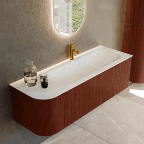 Mondiaz Kurve-dlux 135cm badmeubel ronding links ruby met 1 lade en deur en wastafel big medium kraangat rechts opalo