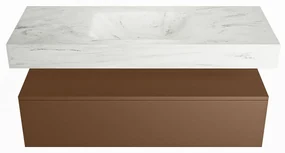 Mondiaz Alan DLux badmeubel 120cm rust 1 lade met wastafel opalo midden 1 kraangat