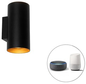 Smart wandlamp zwart met goud 2-lichts incl. Wifi GU10 - Sab Design GU10 cilinder / rond Binnenverlichting Lamp