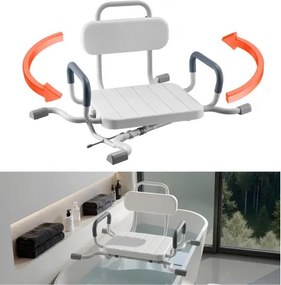 VEVOR draaibare douchestoel met armleuningen en rugleuning, draagvermogen tot 100 kg, draaibare badstoel voor douchecabine, verstelbare badstoel voor senioren en mensen met een beperking