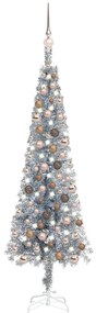 vidaXL Kerstboom met LED's en kerstballen smal 120 cm zilverkleurig