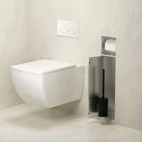 Mueller Round inbouw toiletrol en borstelhouder betegelbaar RVS