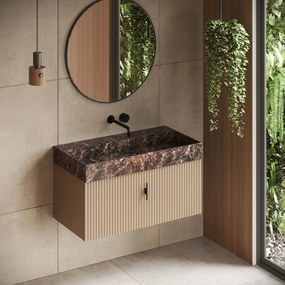 Muebles Zahora badmeubel ribbelfront 100cm macchiato met Dark Emperador wastafel zonder kraangat