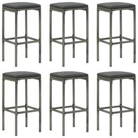 vidaXL Barkrukken met kussens 6 st poly rattan grijs