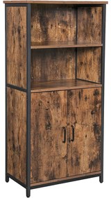Nancy's Hutchinson Boekenkast - Vintage Houten Kast - Industriële Kasten - 2 Deuren - 60 x 35 x 125 cm (L x B x H)