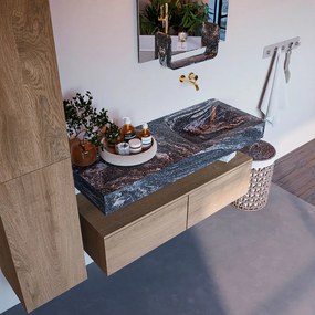 Mondiaz Alan DLux badmeubel 120cm washed oak 2 lades met wastafel lava rechts zonder kraangat