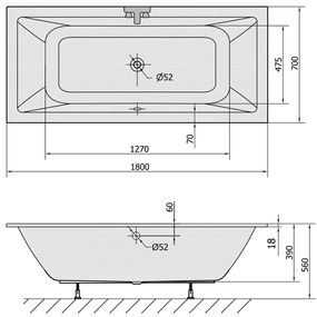 Polysan Krysta Slim ligbad 180x70x39cm wit