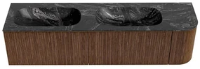 Mondiaz Kurve-dlux 175cm badmeubel ronding rechts walnut met 2 lades en 1 deur en wastafel stor small dubbel/links zonder kraangat lava