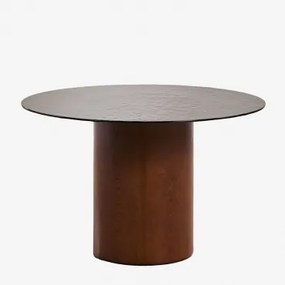 Ronde Eettafel Ø120 Cm Van Gehard Glas En Mdf Asgri Donkerbruin Hout - Sklum