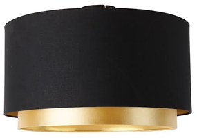 Stoffen Moderne plafondlamp zwart met goud 47 cm duo kap - Combi Modern E27 cilinder / rond Binnenverlichting Lamp