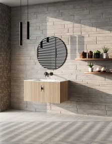 Muebles Raya badmeubel ribbelfront 80cm naturel eiken met witte wastafel zonder kraangat