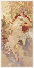Kunstreproductie The Seasons: Autumn (Art Nouveau Portrait) - Alphonse Mucha, (20 x 40 cm)