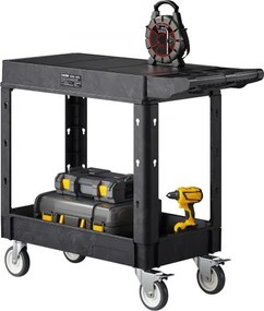 VEVOR Gereedschapswagen, draagvermogen 250 kg, werkplaatswagen, multifunctionele wagen van kunststof met twee schappen en 360° zwenkwielen (2 met remmen), geschikt voor magazijn, garage en schoonmaak, 1015x450x850 mm