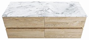 Mondiaz Vica DLux badmeubel 130cm washed oak 4 lades met wastafel glace rechts 1 kraangat