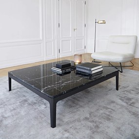 Salontafel, zwart marmer en massief eiken, Helda, ontwerp Emmanuel Gallina