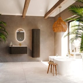 Mondiaz Kurve-dlux 95cm badmeubel ronding links shadow met 1 lade en deur en wastafel big small kraangat rechts ostra