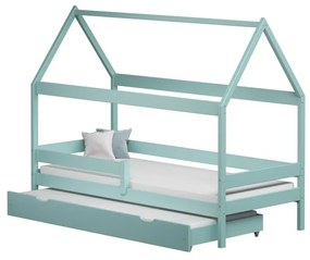 Peuter Turkoois Canopy House-vormig eenpersoonsbed met onderschuifbed - Betty 5056231770828 Children's Beds Home, 140x80, Schuimmatras van 9 cm Childr