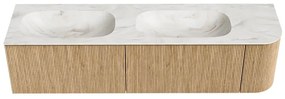 Mondiaz Kurve-dlux 175cm badmeubel ronding rechts oak met 2 lades en 1 deur en wastafel stor small dubbel/links 2 kraangaten ostra