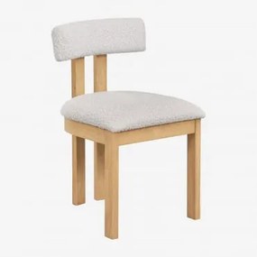 Set Van 4 Gestoffeerde Eetkamerstoelen Argider Natuurlijk Hout & Bouclé Gebroken Wit - Sklum