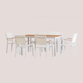 Rechthoekige Eettafelset 160x90 Cm Van Archer Classic Eucalyptus Hout En 6 Stapelbare Tuinstoelen Van Aluminium Archer Gardenia Wit - Sklum